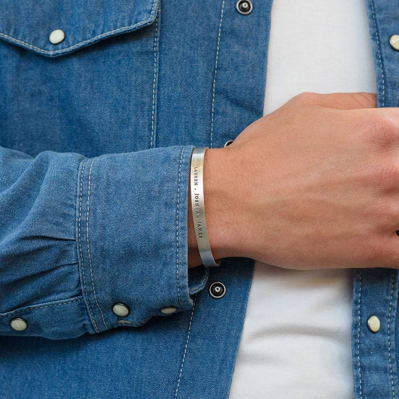 Engraved Men Cuff Bracelet in Silver-1 product photo