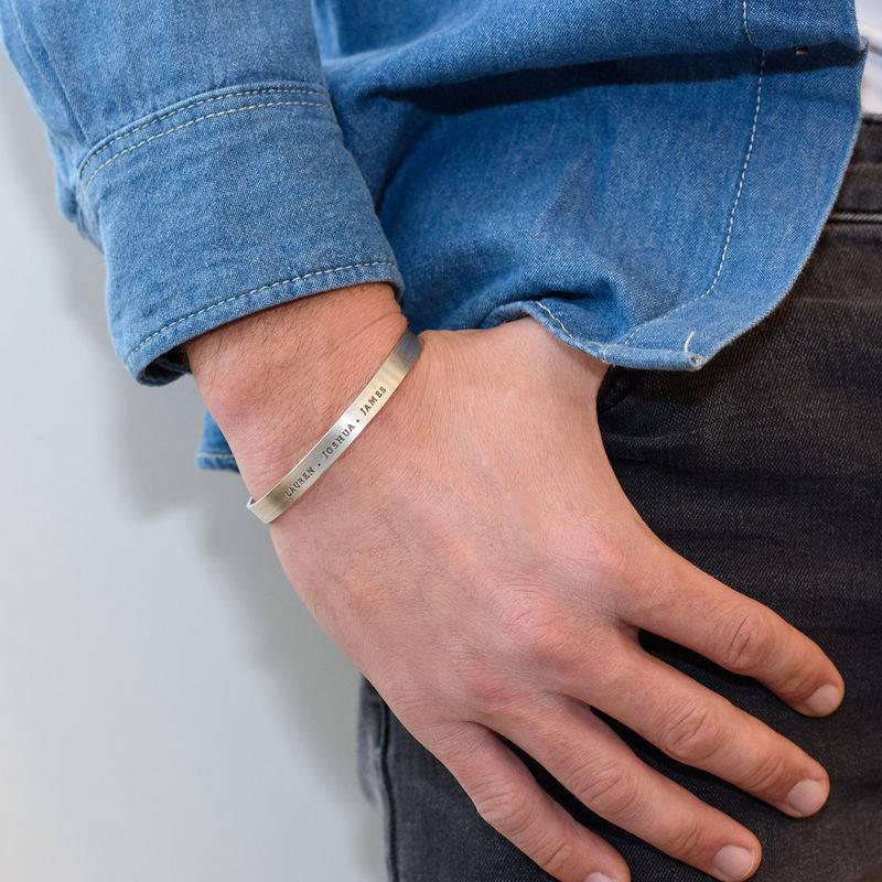 Engraved Men Cuff Bracelet in Silver-2 product photo