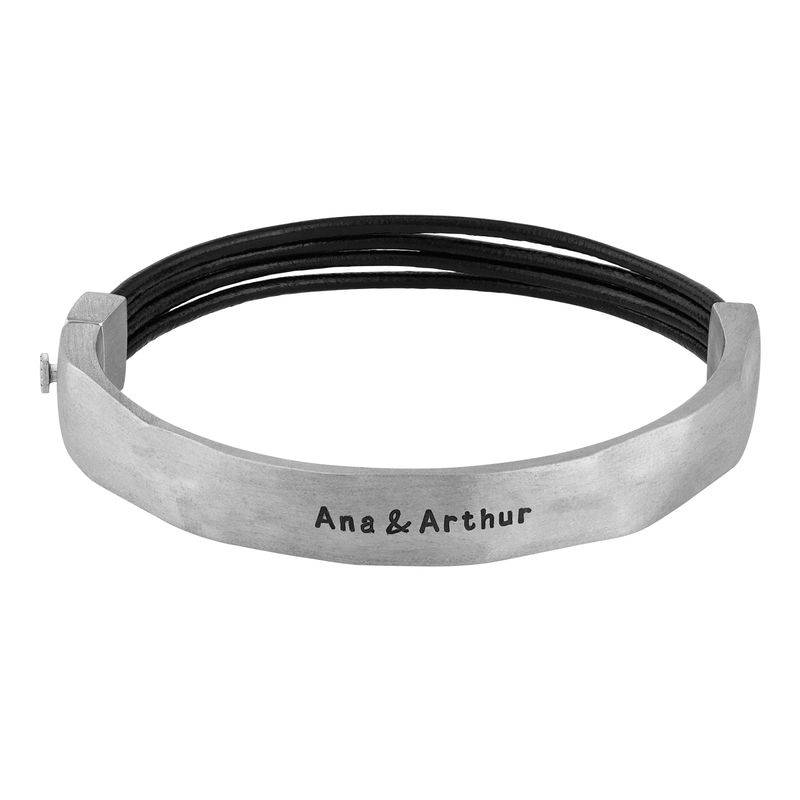 Half Cuff Bracelet in Silver with Black Leather Chain-3 product photo