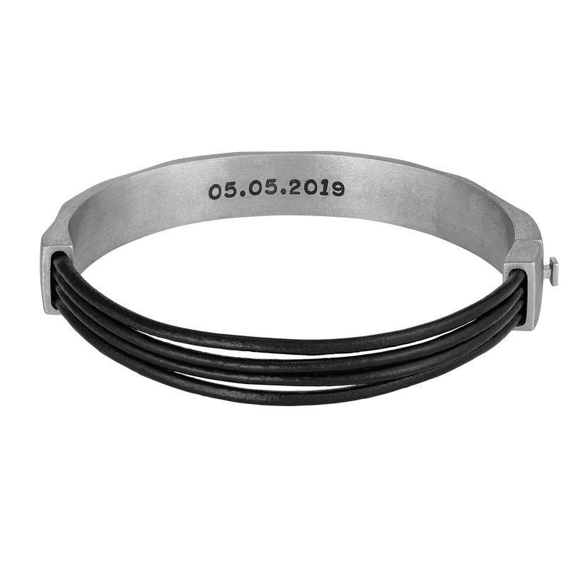 Half Cuff Bracelet in Silver with Black Leather Chain-2 product photo