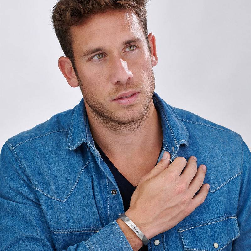 Half Cuff Bracelet in Silver with Black Leather Chain-6 product photo