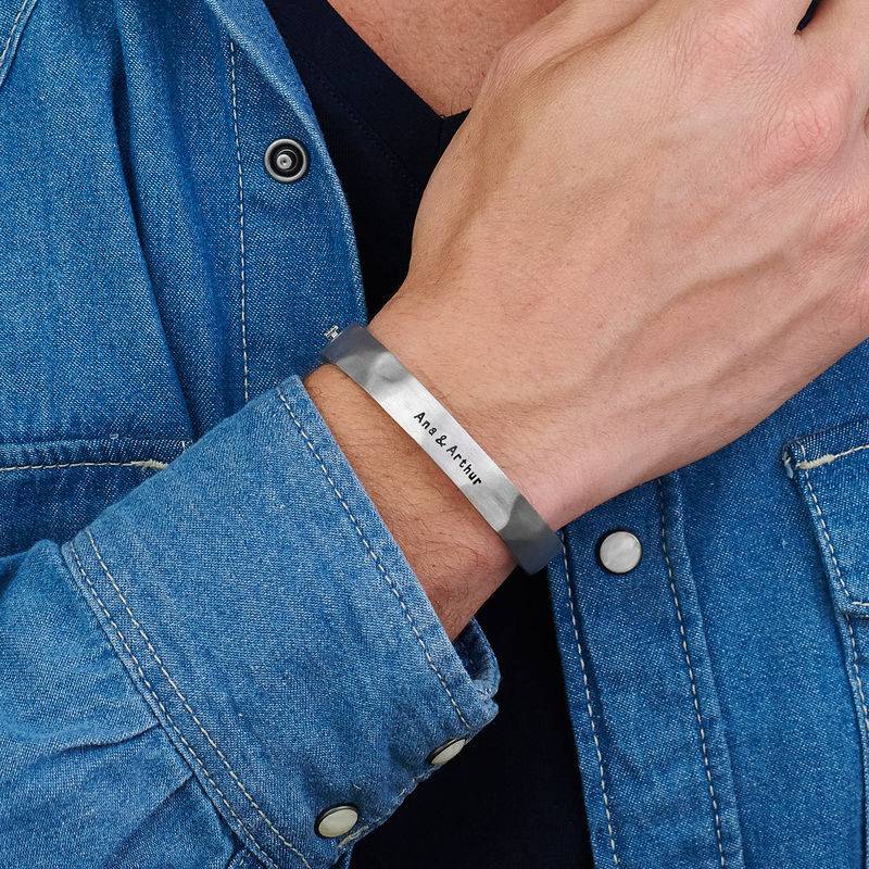 Half Cuff Bracelet in Silver with Black Leather Chain-1 product photo