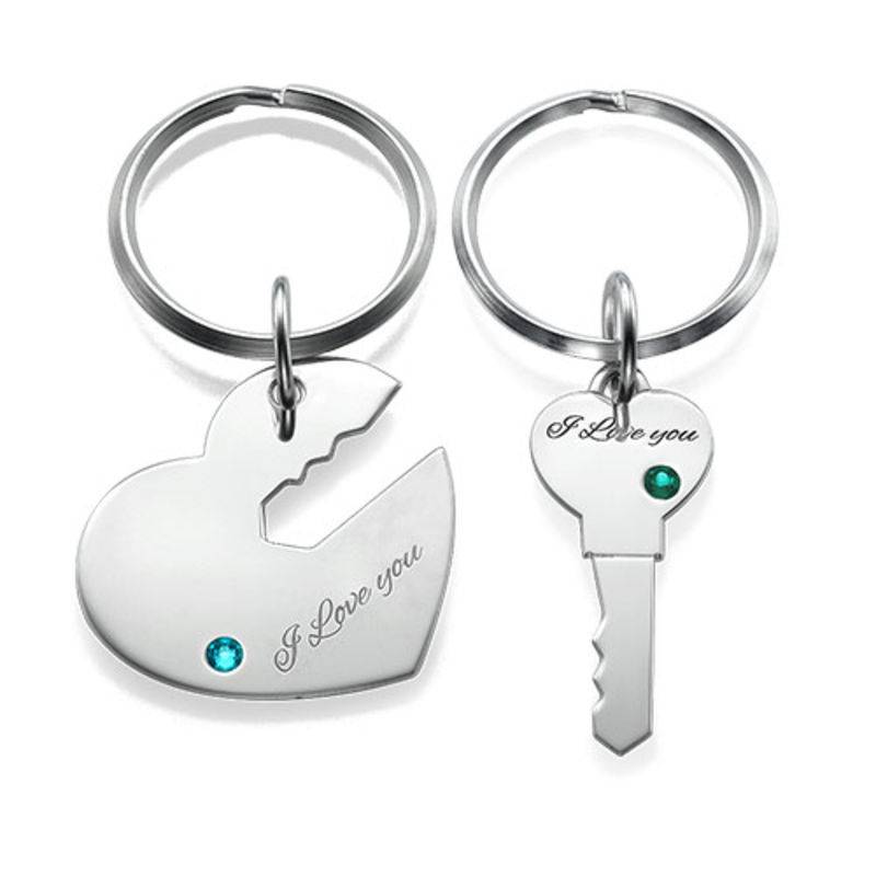 Heart and Key Keychain for Couples in Sterling Silver-4 product photo