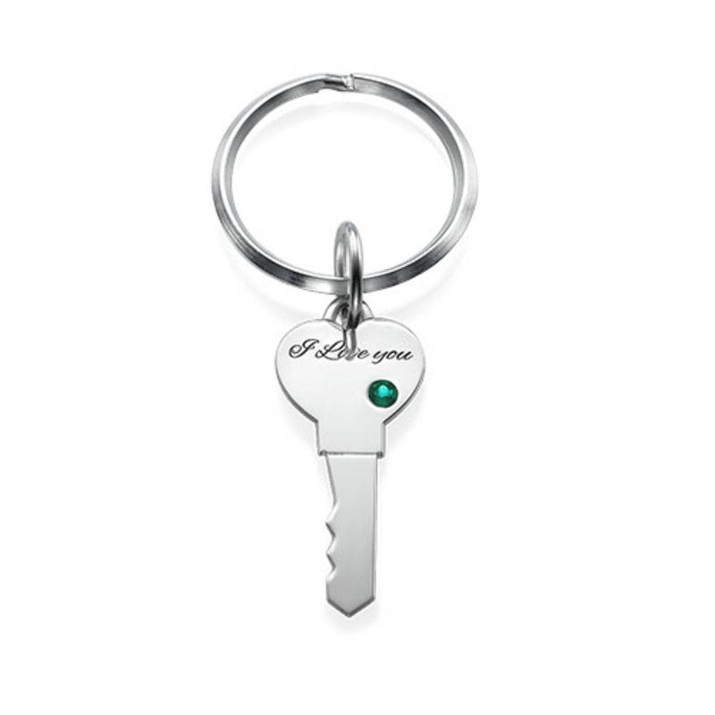 Heart and Key Keychain for Couples in Sterling Silver-1 product photo