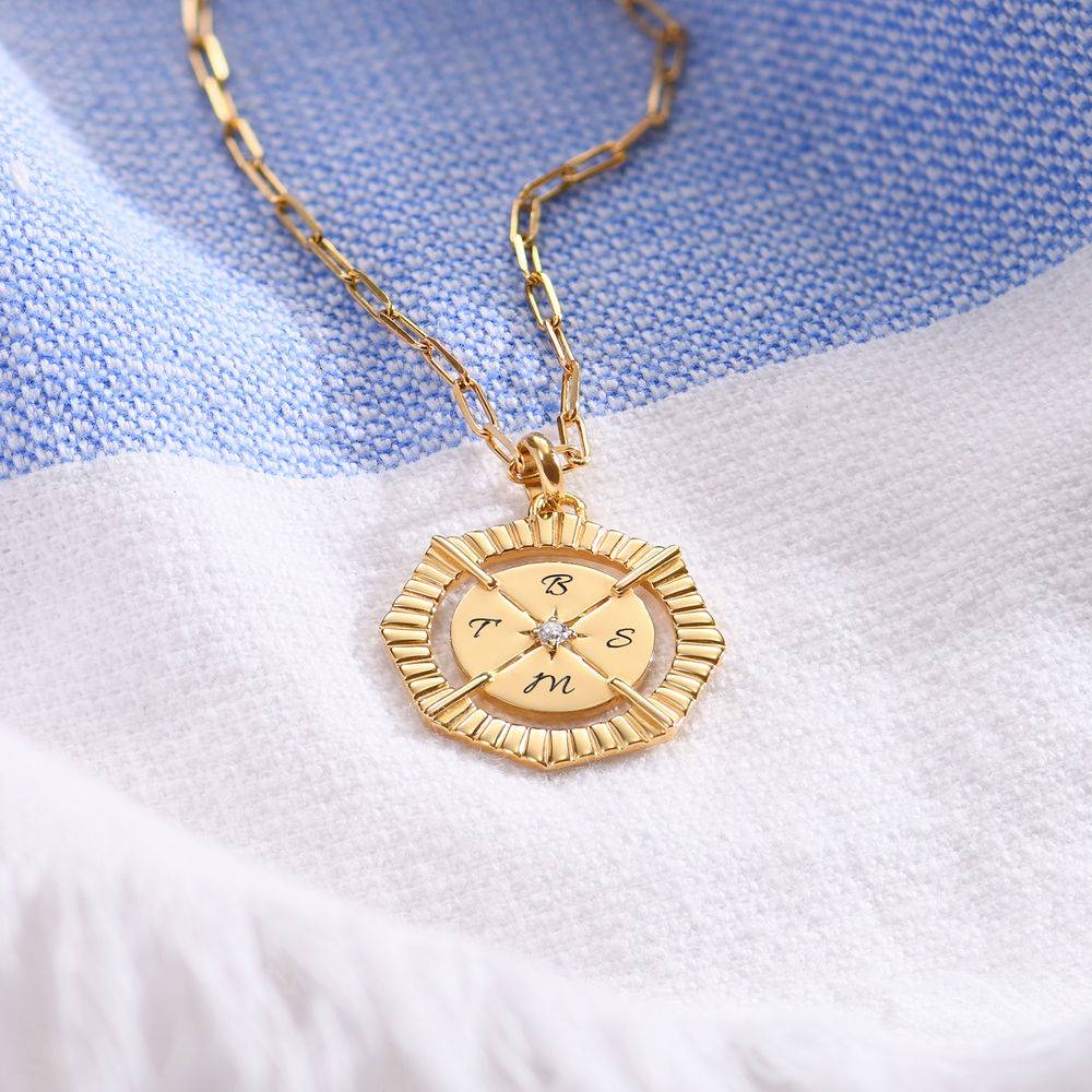 Crown Compass Necklace with Cubic Zirconia in 18ct Gold Vermeil-2 Crown Compass Necklace with Cubic Zirconia in 18ct Gold Vermeil-2 product photo