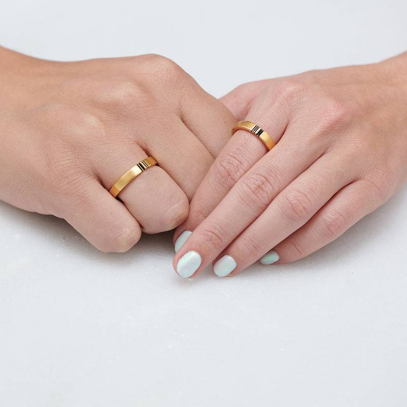 Matching Initial Couple's Promise Rings Set in Gold Plating-3 product photo
