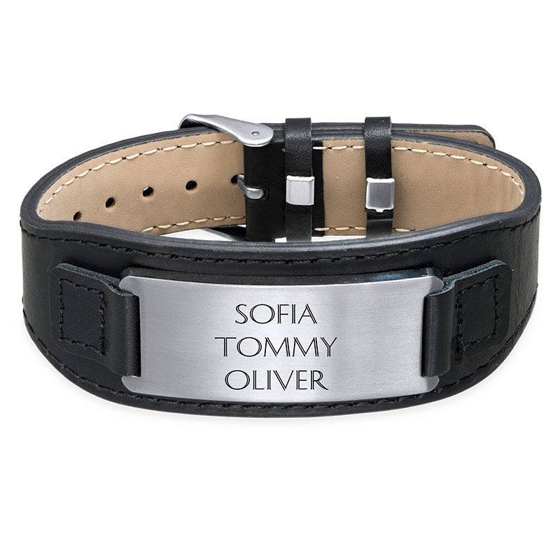 Men's ID Bracelet in Black Leather-5 product photo