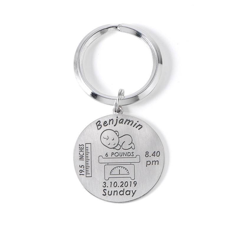 Personalised Engraved Baby Birth Keyring in Sterling Silver-4 product photo