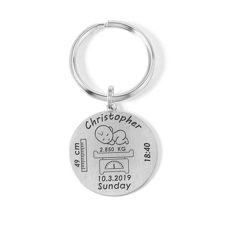 Personalised Engraved Baby Birth Keyring in Sterling Silver-1 product photo