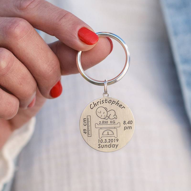 Personalised Engraved Baby Birth Keyring in Sterling Silver-2 product photo