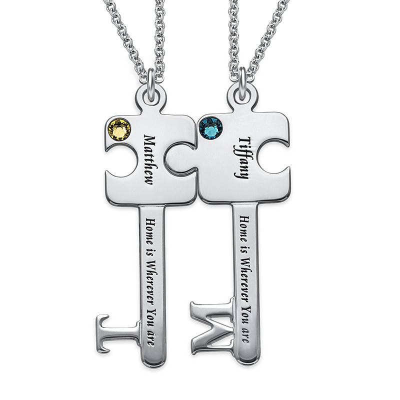 Personalised Puzzle Key Necklace Set in Sterling Silver-4 product photo
