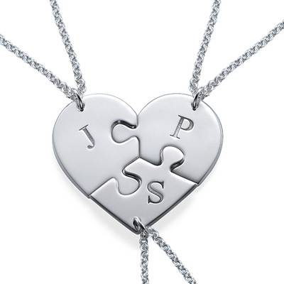 3 Piece Puzzle Necklace Set with Initials in Sterling Silver-2 product photo