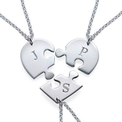3 Piece Puzzle Necklace Set with Initials in Sterling Silver-3 product photo
