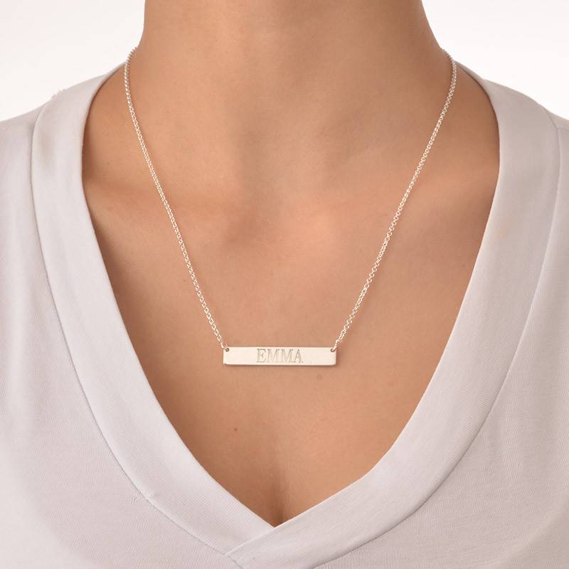 Engraved Horizontal Bar Necklace in Sterling Silver-1 product photo