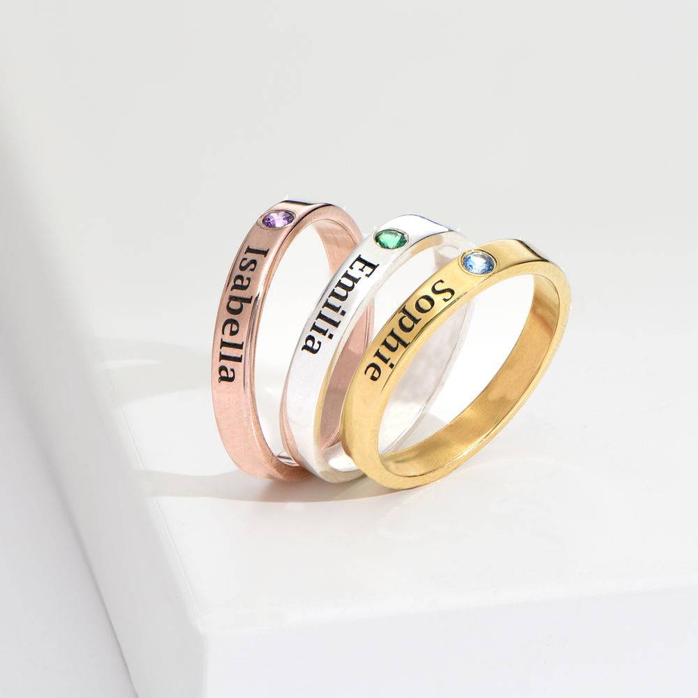 Stackable Birthstone Name Ring in 14ct Solid Yellow Gold - Version-4 Stackable Birthstone Name Ring in 14ct Solid Yellow Gold - Version-4 product photo