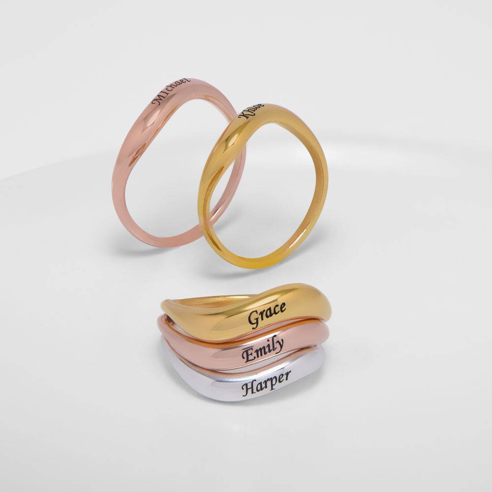 Stackable Wavy Name Ring in 18ct Gold Plating - Version-8 product photo