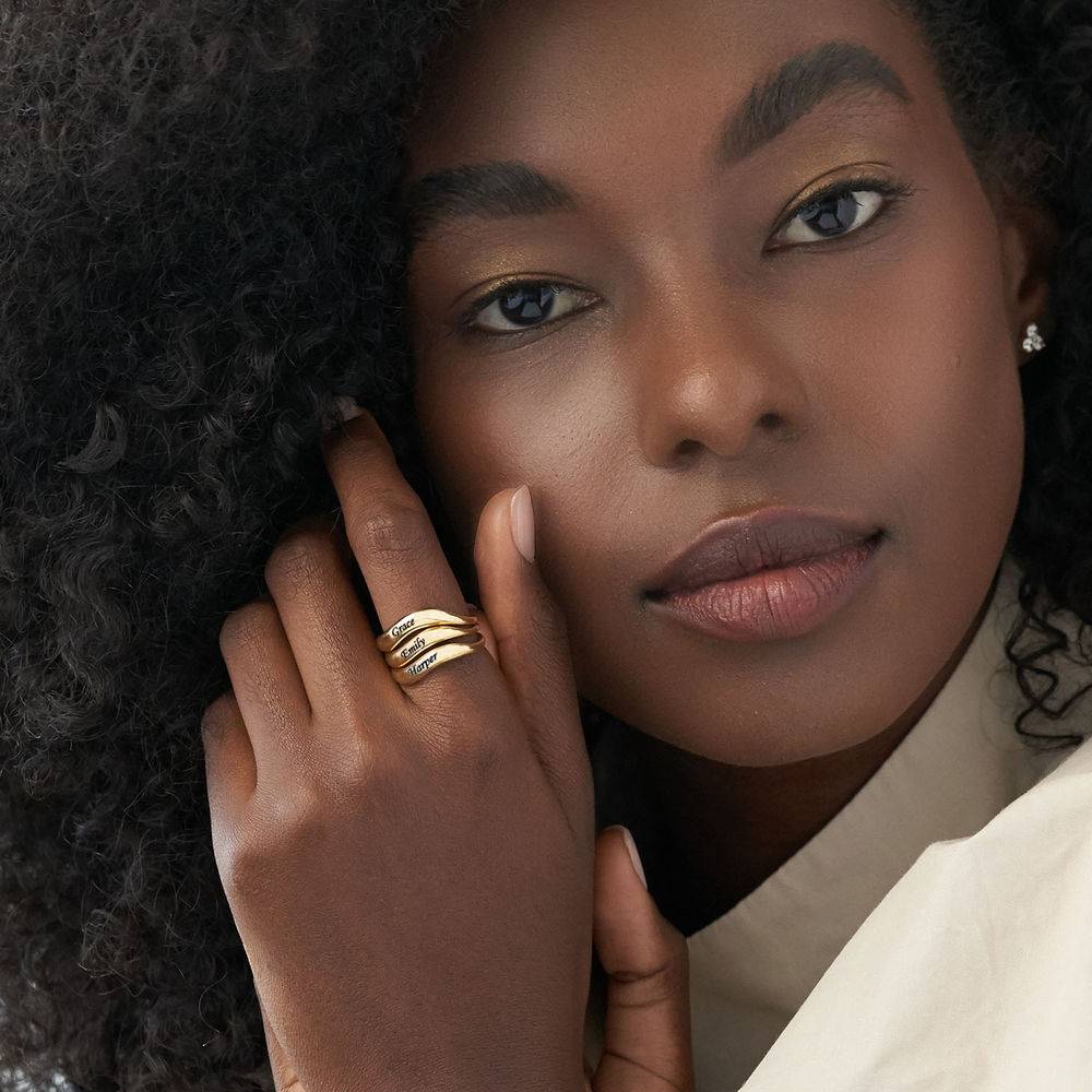 Stackable Wavy Name Ring in 18ct Gold Plating - Version-6 product photo