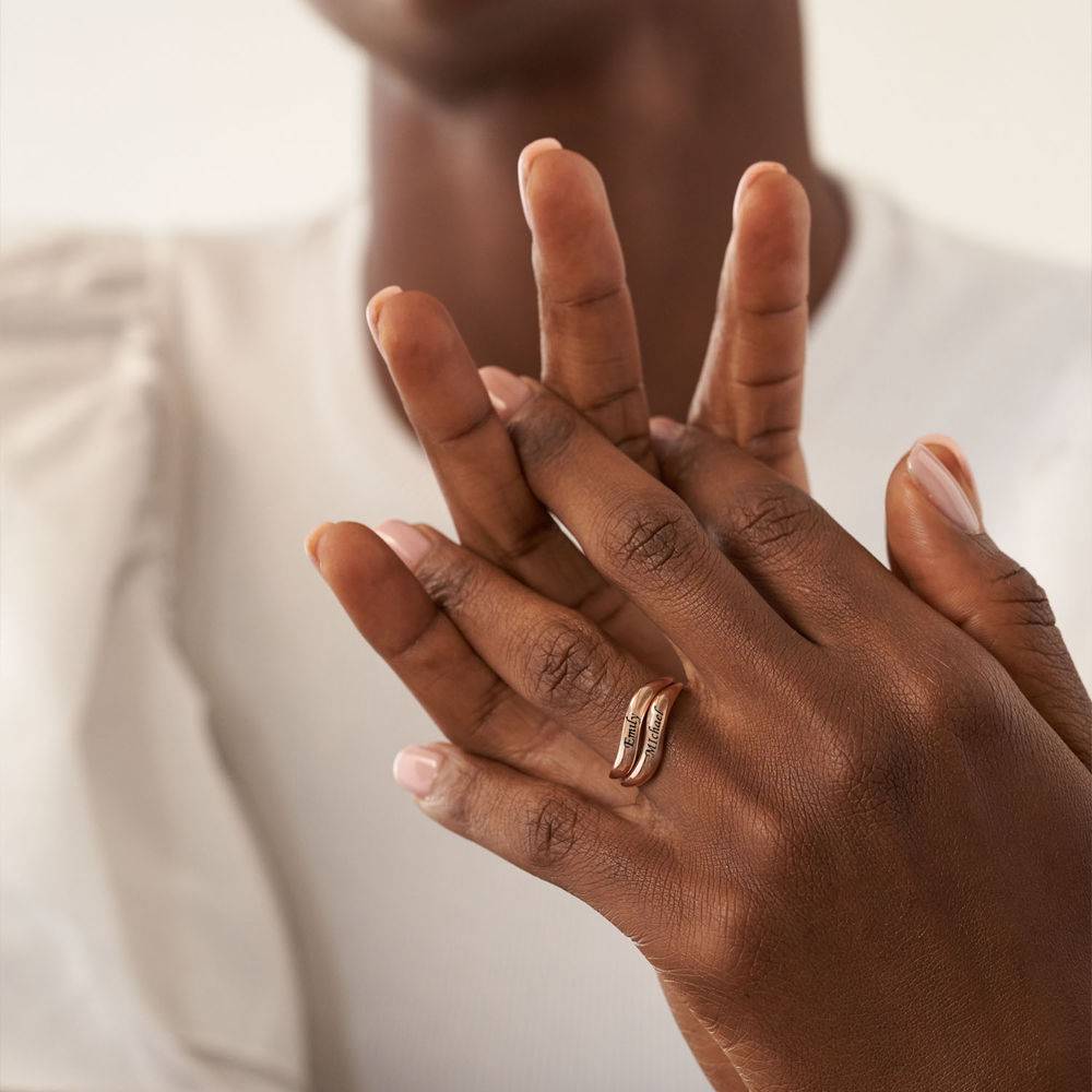 Stackable Wavy Name Ring in 18ct Rose Gold Plating - Version-6 Stackable Wavy Name Ring in 18ct Rose Gold Plating - Version-6 product photo