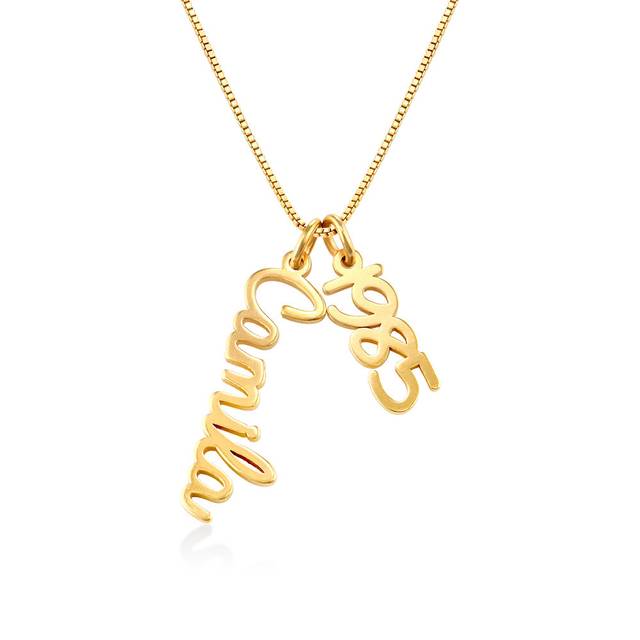 Vertical Cursive Name Necklace in Gold Plating - Theo Grace